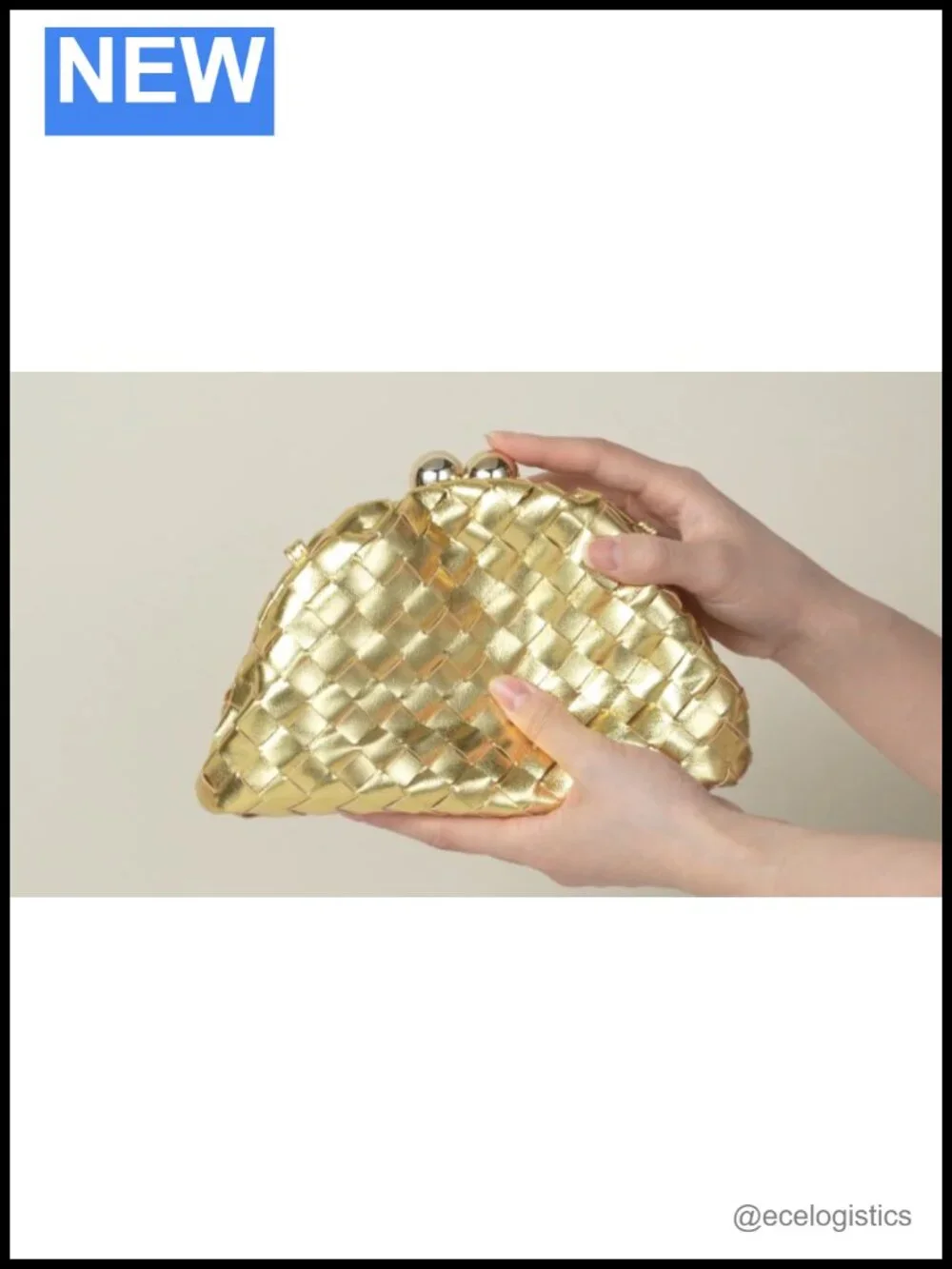 Woven Faux Leather Clutch Purse with Detachable Chain Strap